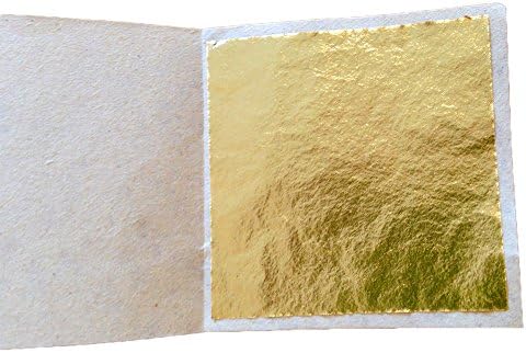 Gold Leaf Sheets Set, 100 Sheets Imitation Hold Golden Leafing Sheets Foil Paper for Elevate Cake Decorations,Gilding, Make Gold Glitter Dust Flakes Paint, 3.5 by 3.5 inches