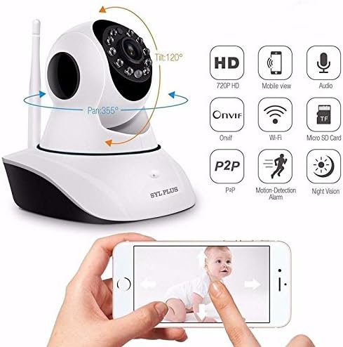 SYL PLUS IP Wireless Camera with 2-Way Audio System | 4X Digital Zoom | Night Vision Support | 720p HD Wi-Fi Security Surveillance System | Supports Upto 128 GB SD Card [Dual Antenna]