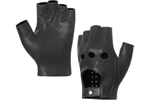 Harssidanzar Mens Fingerless Half Finger Leather Driving Gloves Lambskin Unlined Upgrade GM032US