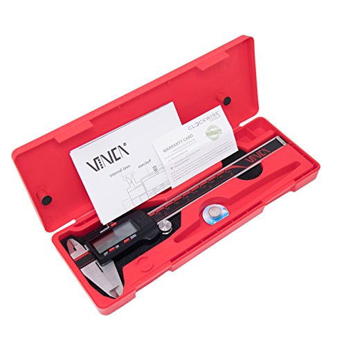 VINCA DCLA-0605 Quality Electronic Digital Vernier Caliper Inch/Metric/Fractions Conversion 0-6 Inch/150 mm Stainless Steel Body Red/Black Extra Large LCD Screen Auto Off Featured Measuring Tool (Cert