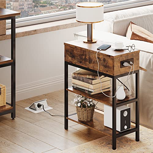 IRONCK Side Tables Bedroom, End Table with PullDown Drawer, Nightstand