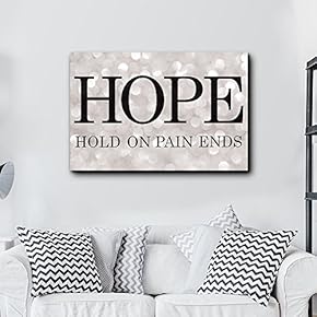 Bold Inspirational Quote Hope (Hold On Pain Ends on Champagne Bokeh Background - Home and Dorm Room Art - Canvas Art Home Art - 12x18 inches