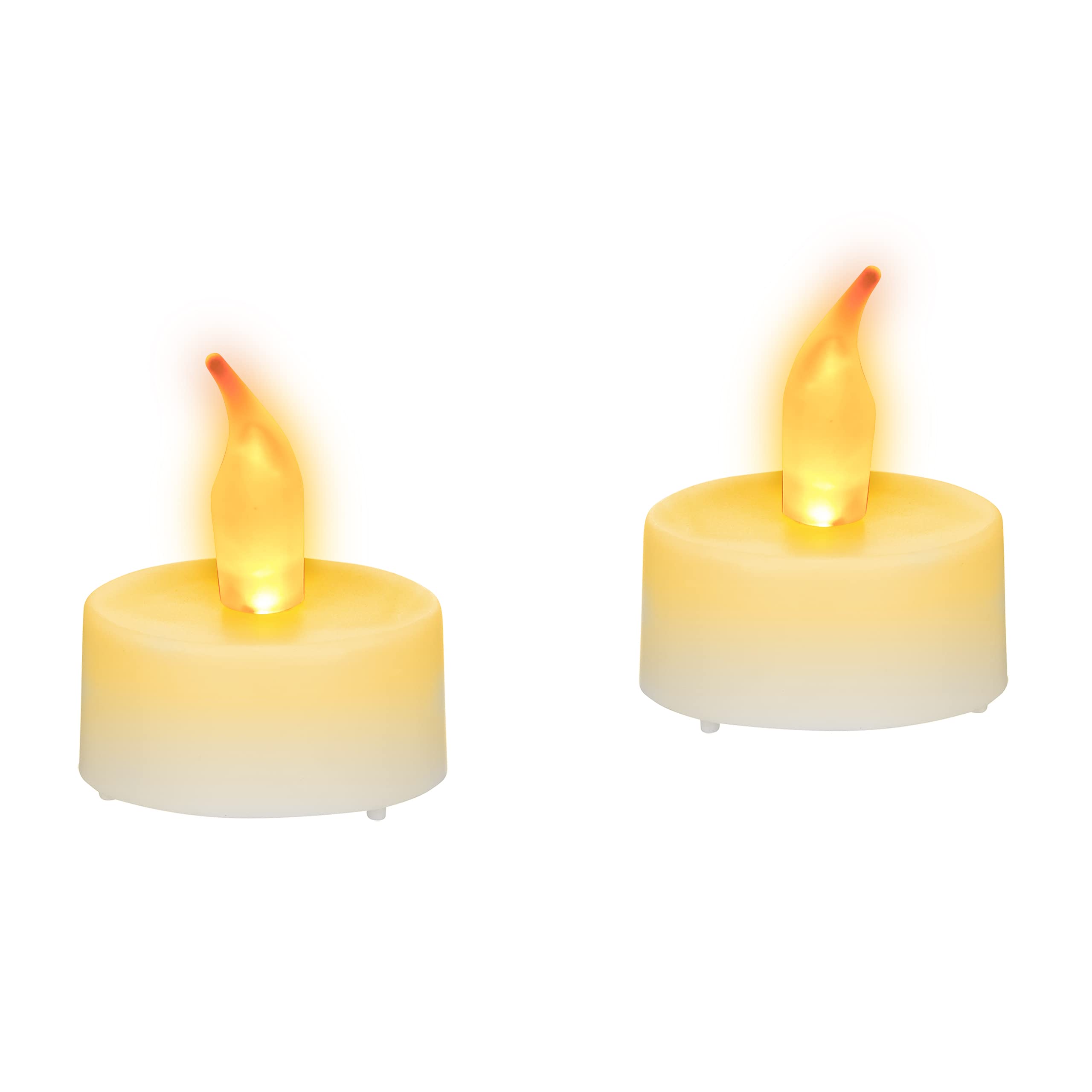 Relaxdays LED Tealight Candle Set of 2, Flicker Flame Electric Tea Lights, Yellow Realistic and Bright, Batteries Included, White