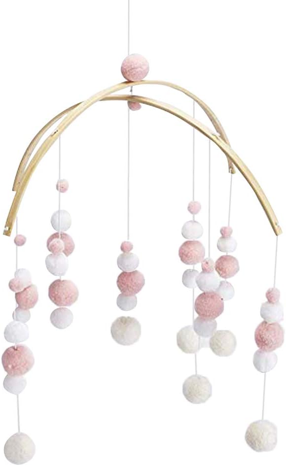 Baby Crib Moblie Felt Ball Nursery Ceiling Mobile for Unisex Babies Bed Room Decor Ornaments Photography Props (Pink)