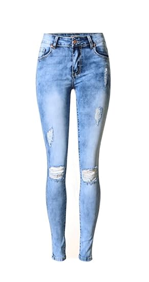 iRachel Damen Jeans Skinny Röhrenjeans Bleistifthose Hose Denim Dünn Rise Ripped Loch Bleistift Hose