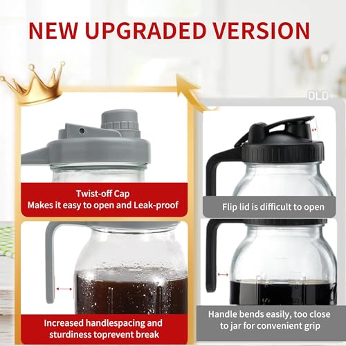 BTWD Cold Brew Coffee Maker, 64oz Glass Mason Jar Pitcher Iced Tea Maker Wide Mouth Spout Lid Airtight with Handle Stainless Steel Filter for Iced Coffee, Ice Lemonade, Fruit Drinks, with Spoon/Brush
