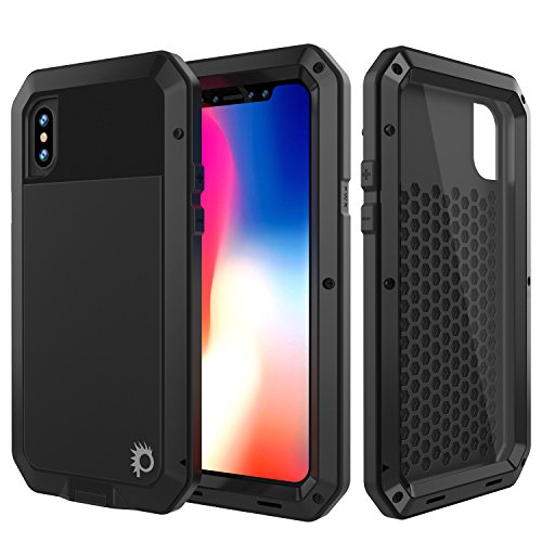 Punkcase iPhone Xs Max Metal Case, Heavy Duty Military Grade Rugged Armor Cover [Shock Proof] Hard Aluminum & TPU Design W/Tempered Glass Screen Protector Compatible W/Apple iPhone Xs Max [Black]
