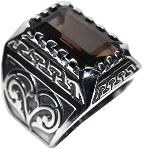 Mens Solid Sterling 925 Silver Smoky Quartz Gents Ring, Emerald cut Gemstone Signet Rings! Sizes N to Z+5 available