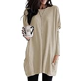 Poetsky Fall Womens Tunic or Tops to Wear with Leggings Long Sleeve Casual Long Shirts Blouses with Pockets