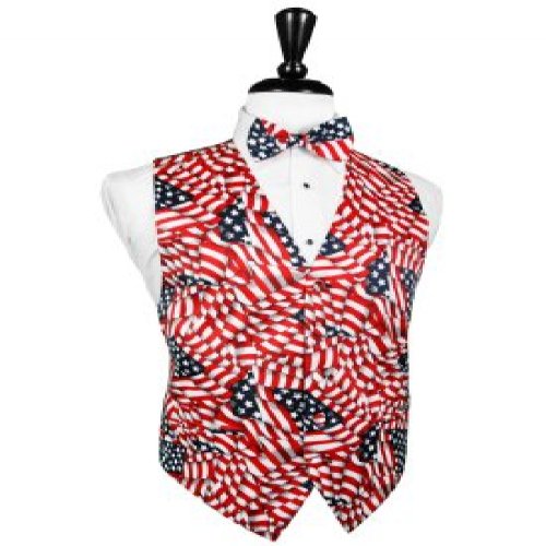 Wavy USA Flag Tuxedo Vest and Bow Tie Size 5Xlarge