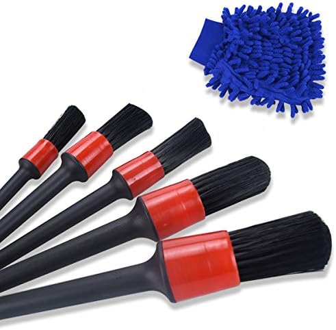 ディテールブラシ 洗車ブラシ パーツクリーニングブラシ ホイールブラシ 隅々の掃除ブラシ 愛車の内外凹凸部 トリムやエンブレムなど 細かい部分 洗車用グローブ付き 6セット 5本洗車ブラシ 1枚洗車用グローブ