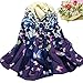 Datework Women Butterflys Printed Flower Soft Chiffon Summer Cooling Neck Shawl Scarves (Navy)