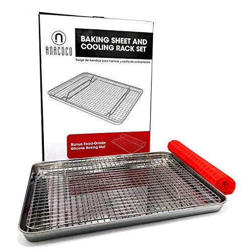 Stainless Steel Baking Sheet with Cooling Rack and Silicone Baking Mat