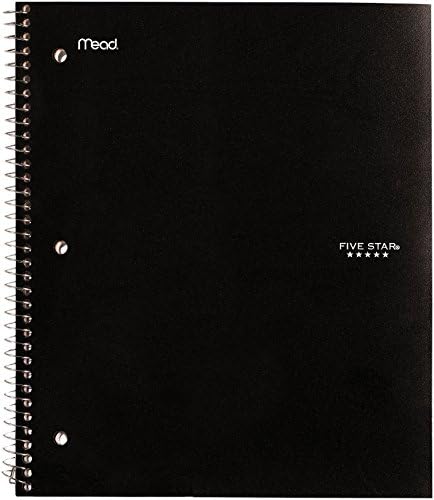 Black Five Star 1-Subject Wirebound Notebook, 11" x 8-1/2", with 100 College Ruled Sheets