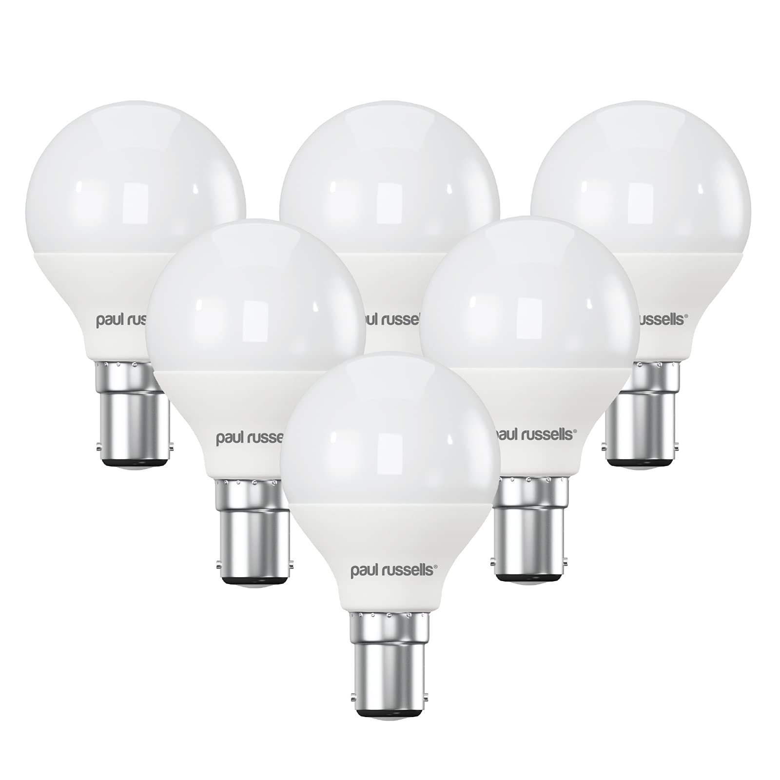 paul russells LED Golf Ball Light Small Bayonet Cap B15, 40w Equivalent, 4.9W 470 Lumens LED Bulbs, 6500K Bright Daylight, Mini Globe Frosted G45 SBC Energy Saving Non-Dimmable Lightbulbs, Pack of 6