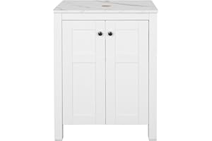 SOLIDEE 24 Inch White Bathroom Vanity with Marble Texture Top, Traditional Standing Pedestal Cabinet Without Sink