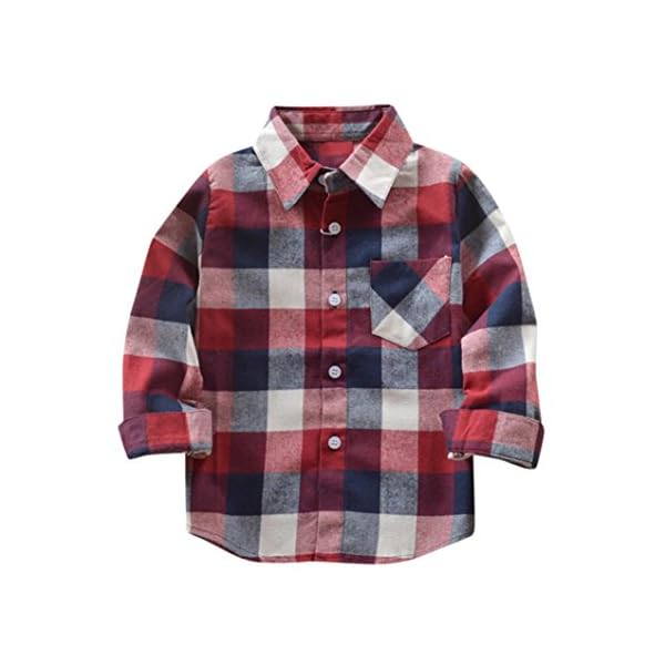 Kehen Kids Little Boys Girls Long Sleeve Button Down Plaid Flannel Shirt Blouse Tops with Pocket - Image 4