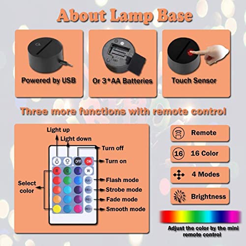 LOUHH Stitch Lamp, 3D LED Smart Remote Control Lamp 16 Colours Christmas Gift Children's Room Decoration Holiday Gift