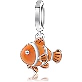 Cute Clownfish Charm for Women - 925 Sterling Silver Nemo Fish Charms Bead for Bracelet Ocean Gift for Clownfish Lovers Fish Dangle Jewelry for Birthday Animal Keychain