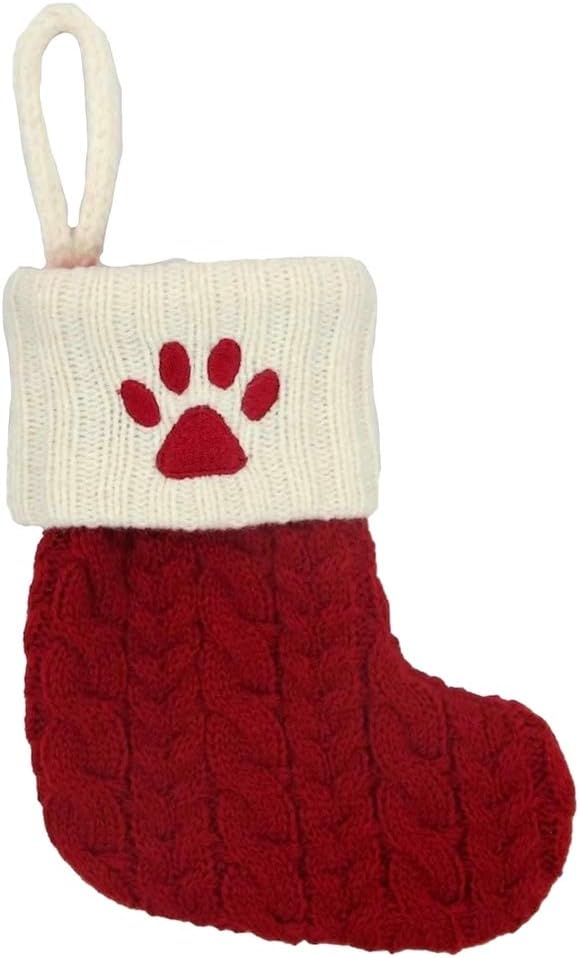 Stockings & Holders - St. Nicholas Square 8-in. Knit Monogram Christmas Stocking, Paw Print