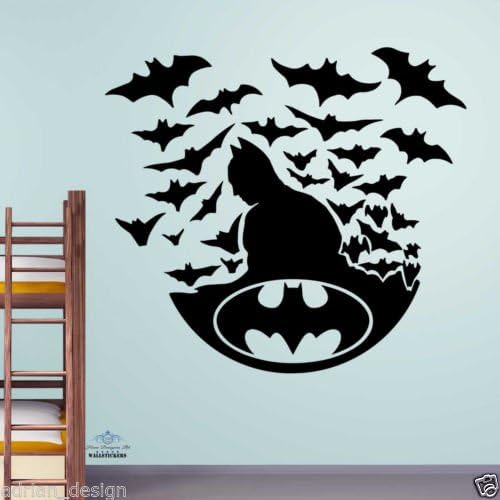 Windsor Designers Batman with BATS Wall Sticker kids decal children room boys transfer -Large -SIZE 60cm x 60cm -Black