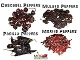 Combination of Dried Mexican Peppers (Cascabel, Morita, Mulato, & Pasilla) Weights: 8 Oz & 1 Lb!! (8 OZ)