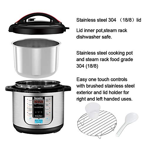 Becooker 4/6/8 Qt 5-in-1 Use Programmable Pressure Cooker, Stainless