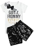 ChicNChic Baby Girls Letter Print Tops Sequins Pants with Headband 3pcs Little Girls Outfits Short Set (18M-5T)
