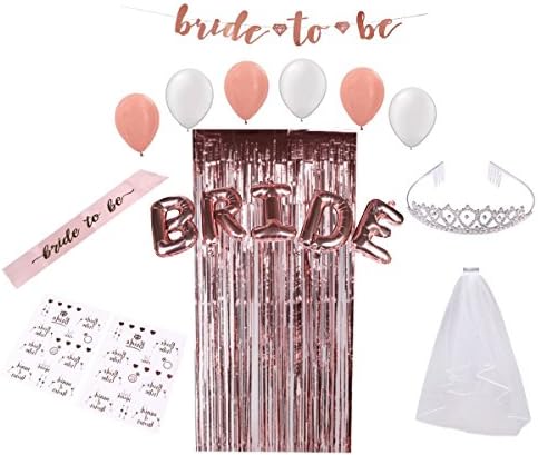 Bachelorette Party Supplies - Rose Gold Bridal Shower Decorations, Bachelorette Party Kit, Bride To Be Balloons, Bachelorette Party Sash, Bride To Be Sash and Tiara