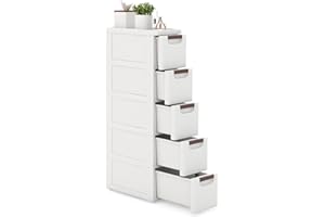 LOKO 5-Drawer Narrow Storage Cabinet, Slim Rolling Cart, Mobile Plastic Cart Container with Pull Handles, Built-in Wheels, for Living Room, Kitchen, Bathroom, Office (7.5"x16.5"x36" (5 Drawer))