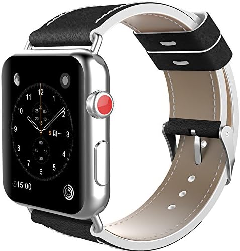 Apple Watch 3 Band 42mm, Apple Watch 2 Band, Apple Watch Series 3 42mm Band, Premium Genuine Leather Band With Secure Metal Clasp Buckle For Apple Watch Series 1, Series 2, Series 3 42mm (Black)