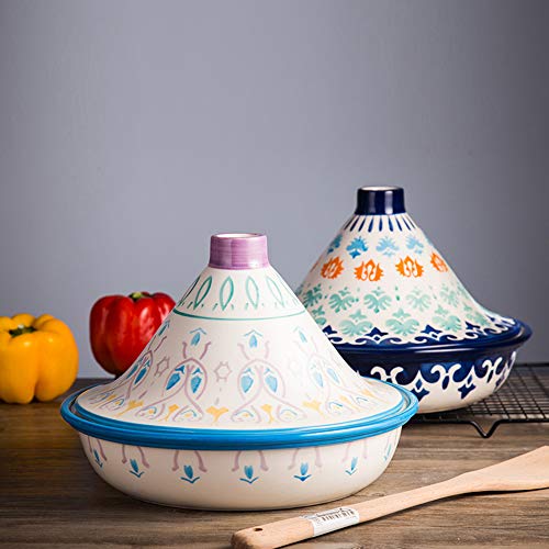 Clay-CasseroleMini-Tagine-PotPainted-Ceramic-Casserole-Clay-Pot-with-LidOriginal-Moroccan-Handmade-Clay-Cooking-DishStovetop-Cookware-for-Slow-Cooking-A-25185cm