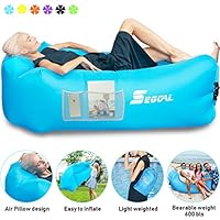 Inflatable Lounger Air Sofa Pouch Inflatable Couch Air Chair Hammock with Pillow Portable Waterproof Anti-Air Leaking for Outdoor Camping Hiking Travel Pool Beach Picnic Backyard Lakeside ( Blue )