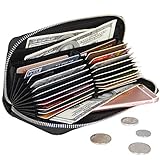 COVOVA Women RFID Blocking Wallet Black Genuine Leather Accordion Zip Men Card Holder