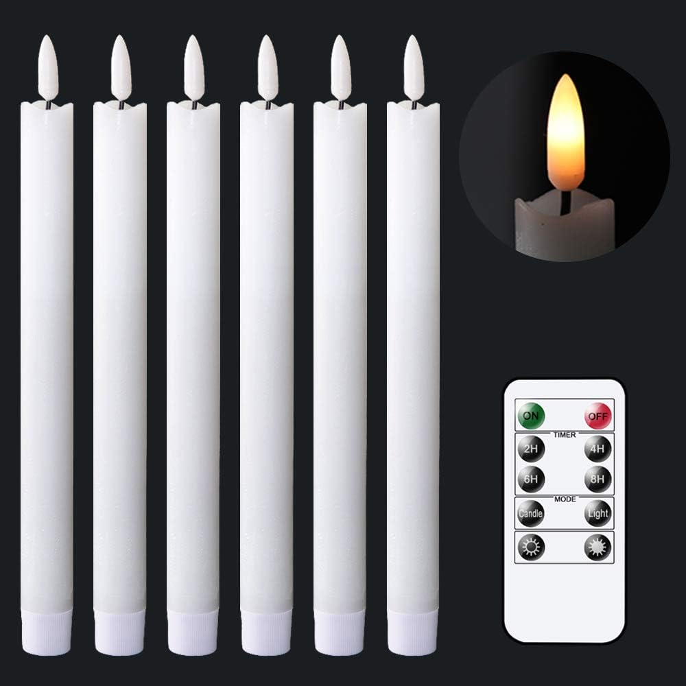 Eldnacele Flameless White Taper Candles Flickering with 10Key Remote
