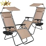 PayLessHere Zero Gravity Chairs 2 Set Lounge Patio Chairs with canopy Cup Holder
