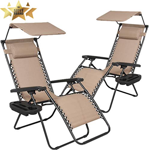 PayLessHere Zero Gravity Chairs 2 Set Lounge Patio Chairs with canopy Cup Holder