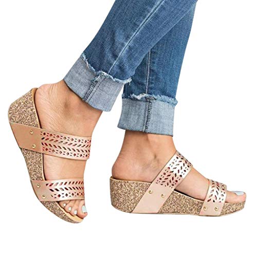 BEAUTYVAN Mules Shoes for Women Fashion Platforms Wedges Peep Toe Slipper Sandals Gold