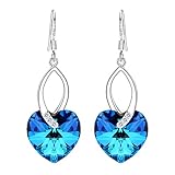 EleQueen 925 Sterling Silver CZ Love Heart French Hook Dangle Earrings Adorned with Swarovski Crystals