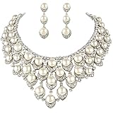EVER FAITHÂ® Austrian Crystal Ivory Color Simulated Pearl V-Shaped Cluster Jewelry Set Clear