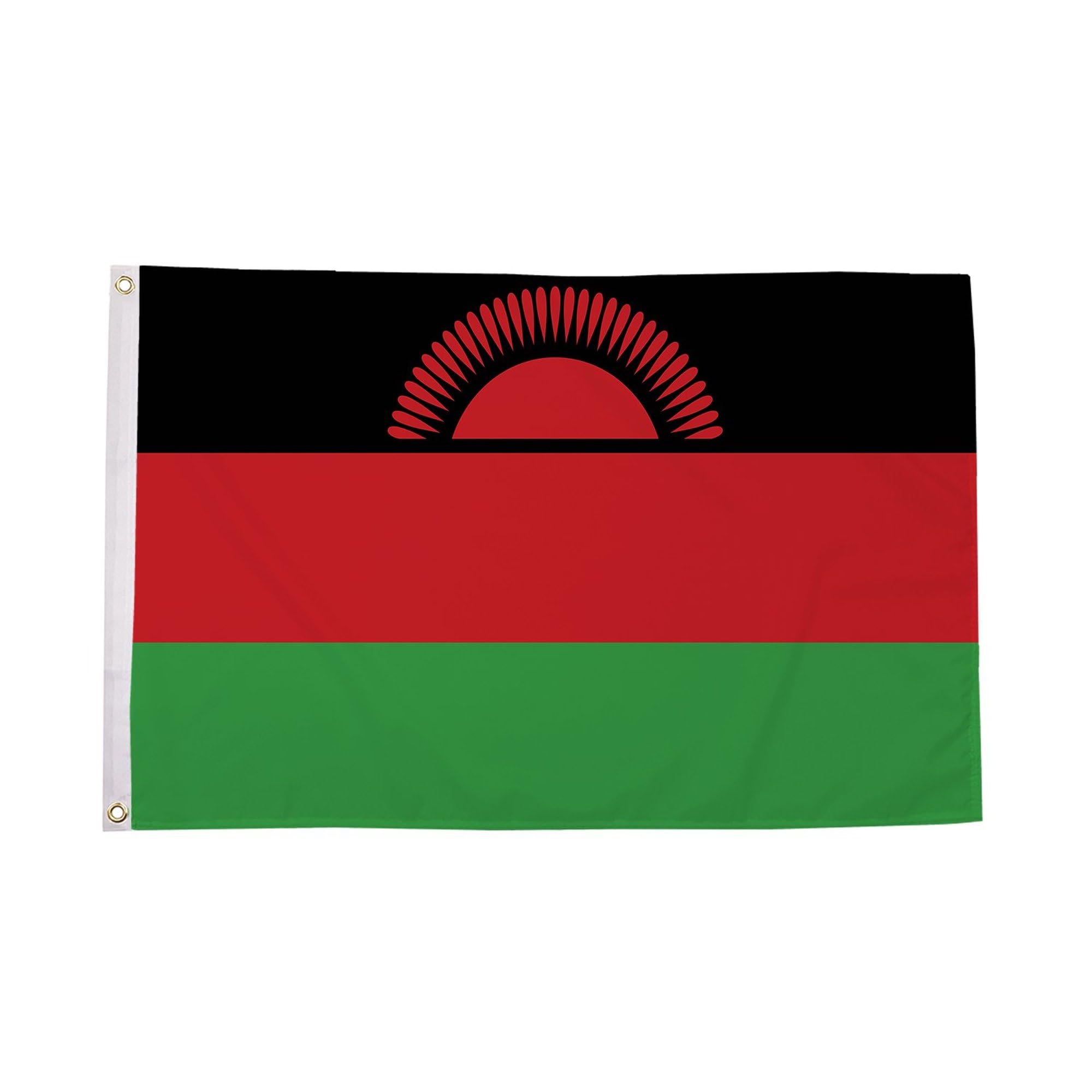 Flagtex Malawi Flag 5ft x 3ft Current Design National Flag Black Red Green with Rising Sun Premium Quality Polyester Double Stitched Brass Grommets 150cm x 90cm Indoor Outdoor African Banner — image 1