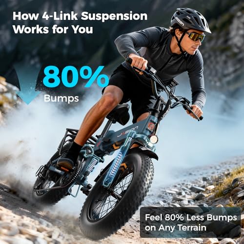 Jasion X-Hunter Electric Bike for Adults,1400W Peak Folding Ebike,20''*4 Fat Tire Foldable Ebike,30MPH 70+Miles 48V 13AH Removable Battery,Full Suspension System Design,7-Speed Bicycles