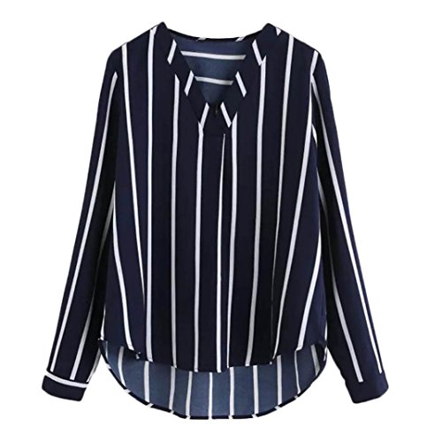 Orangeskycn Womens V-Neck Casual Polka Striped Print Full Sleeve Top Blouse