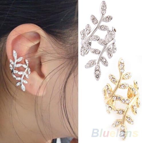 Bling Beauty New Fashion Women&#;S Punk Rock Retro Earring Crystal Leaf Ear Cuff Warp Clip Ear Stud For Women OU Earingsyj2153