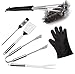 OLIVIA & AIDEN 6 Piece Stainless Steel BBQ Accessory Set - BBQ Spatula, BBQ Tongs, BBQ Fork, Grill Scrubber Brush, Meat Thermometer, Heat Resistant BBQ Glove and Carry Case - Great Value BBQ Tool Set