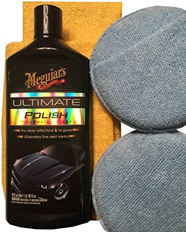 Meguiars G19216 Ultimate Polish 16 oz., 2-5" AutoCare Microfiber Applicator Pads and 2 Microfiber Ultra Plush Towels Bundle