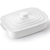 Lareina Large Ceramic Casserole Dish with Lid, 4 QT Baking Dish,White | 9x13 inch deep rectangular stoneware baking dish with lid, perfect for lasagna, casseroles, baking, serving, and gifting
