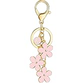 Nfyxcaz Flower Initial Keychain for Women Flower Charms Pink Letter Keyring for Backpack Handbag Flowers Bag Charms