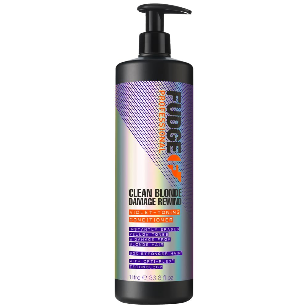 Fudge Professional Clean Blonde Damage Rewind Conditioner, Bulk Size, Intense Purple Toning for Blonde Hair, Bond Repair Technology, Sulfate Free, 1 Litre