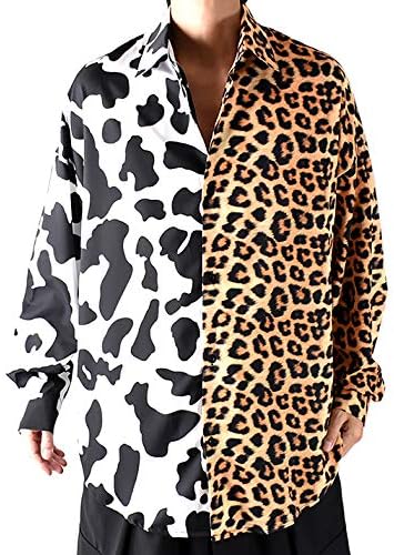 Amazon 柄シャツ 長袖シャツ メンズ モード系 ビッグシルエット 大きいサイズ ヒョウ柄 牛柄 レオパード アニマル柄 ドロップショルダー 当店オリジナルブランド Unbel クレイジーアニマル F シャツ 通販